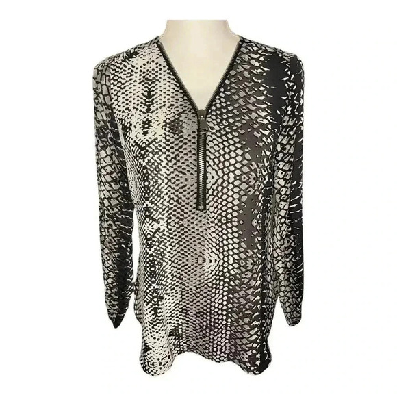 Zac & Rachel Petite Small Soft Flowy‎ Snakeskin Print Half Zip Blouse - Picture 1 of 4